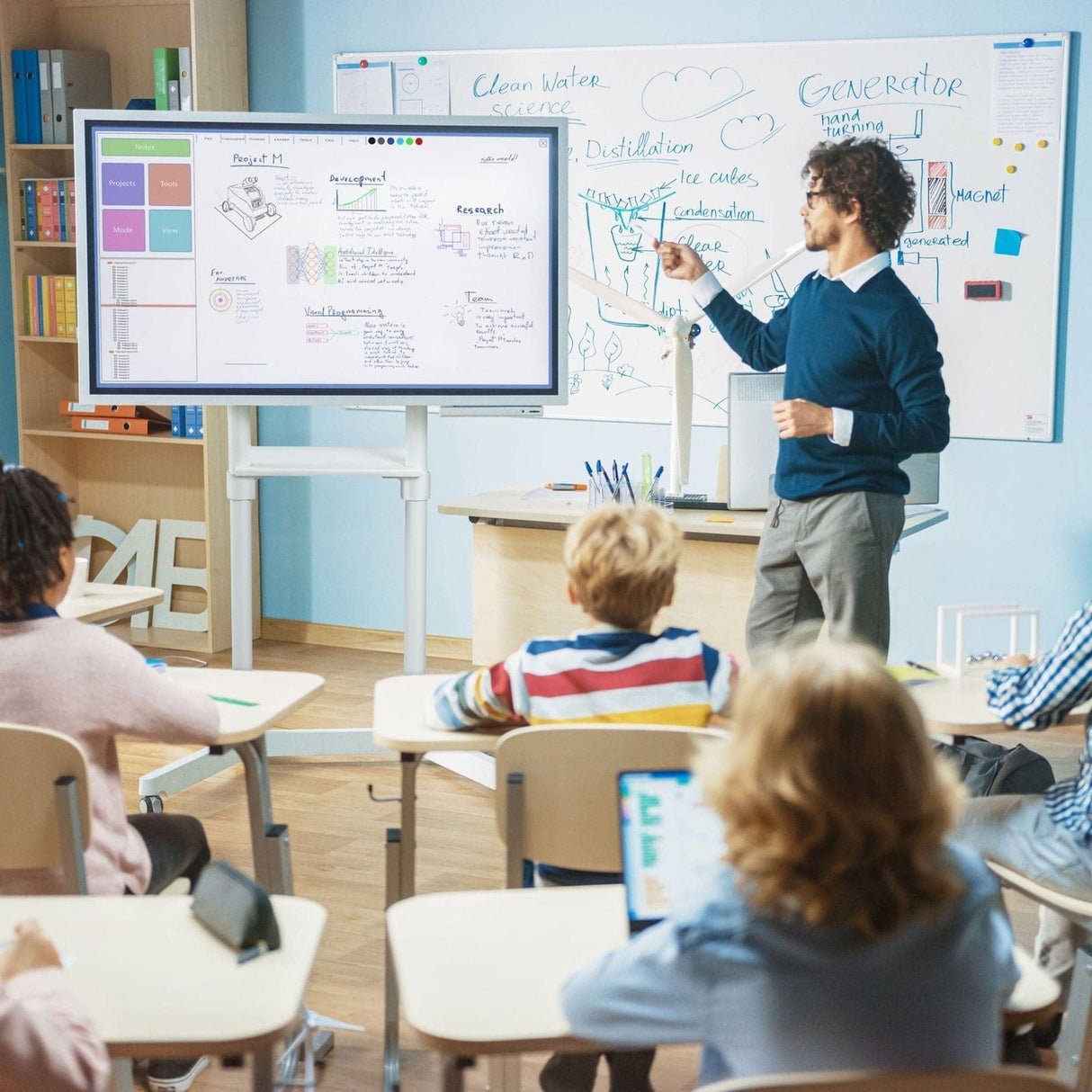 Interactive Display Stand | Mobile TV Flip Cart with Accessory Shelf TV Cart - Interactive Display Stand | Mobile TV Flip Cart with Accessory Shelf - Mount-It! - MI-8001