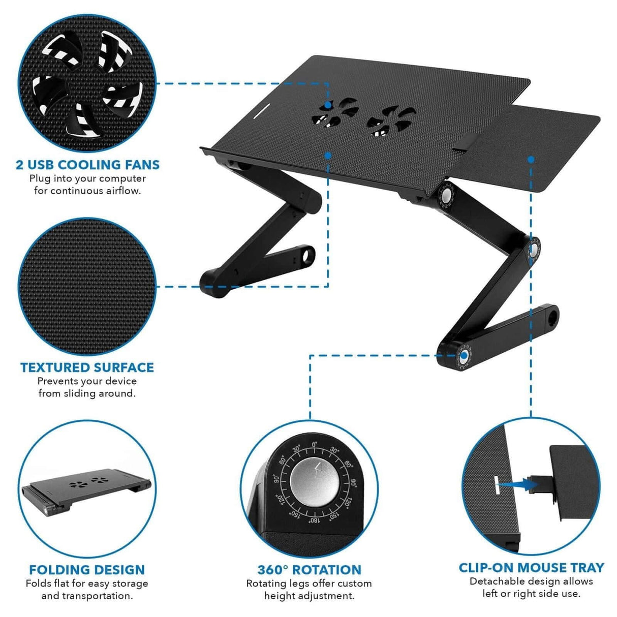 Laptop Tray w/ Cooling Fan & Mouse Pad Laptop Stand - Laptop Tray w/ Cooling Fan & Mouse Pad - Mount-It! - MI-7211