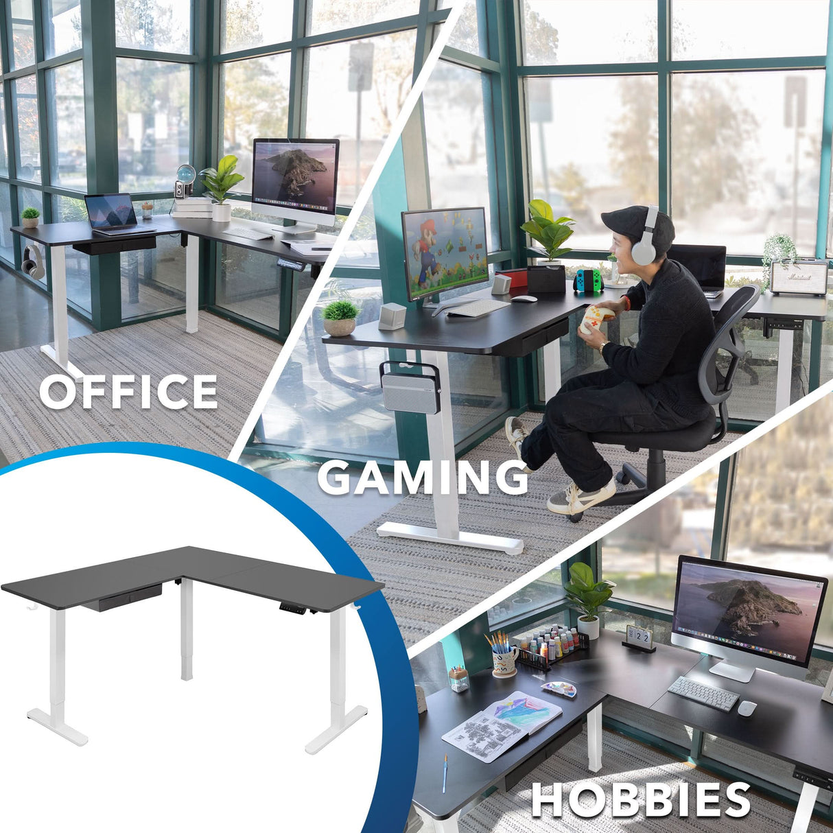 Large Electric Height Adjustable Corner Standing Desk Standing Desk - Large Electric Height Adjustable Corner Standing Desk - Mount-It! -