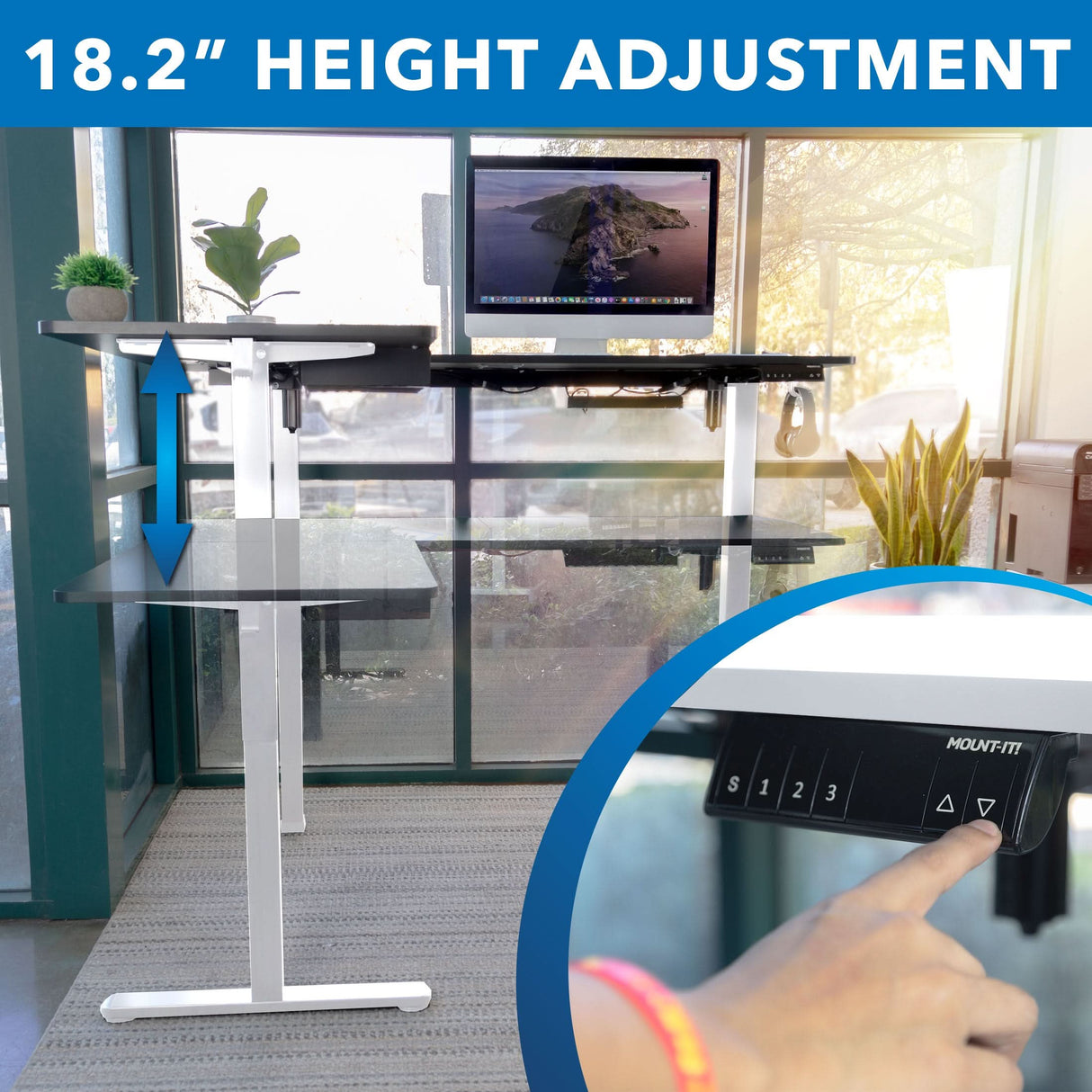 Large Electric Height Adjustable Corner Standing Desk Standing Desk - Large Electric Height Adjustable Corner Standing Desk - Mount-It! -