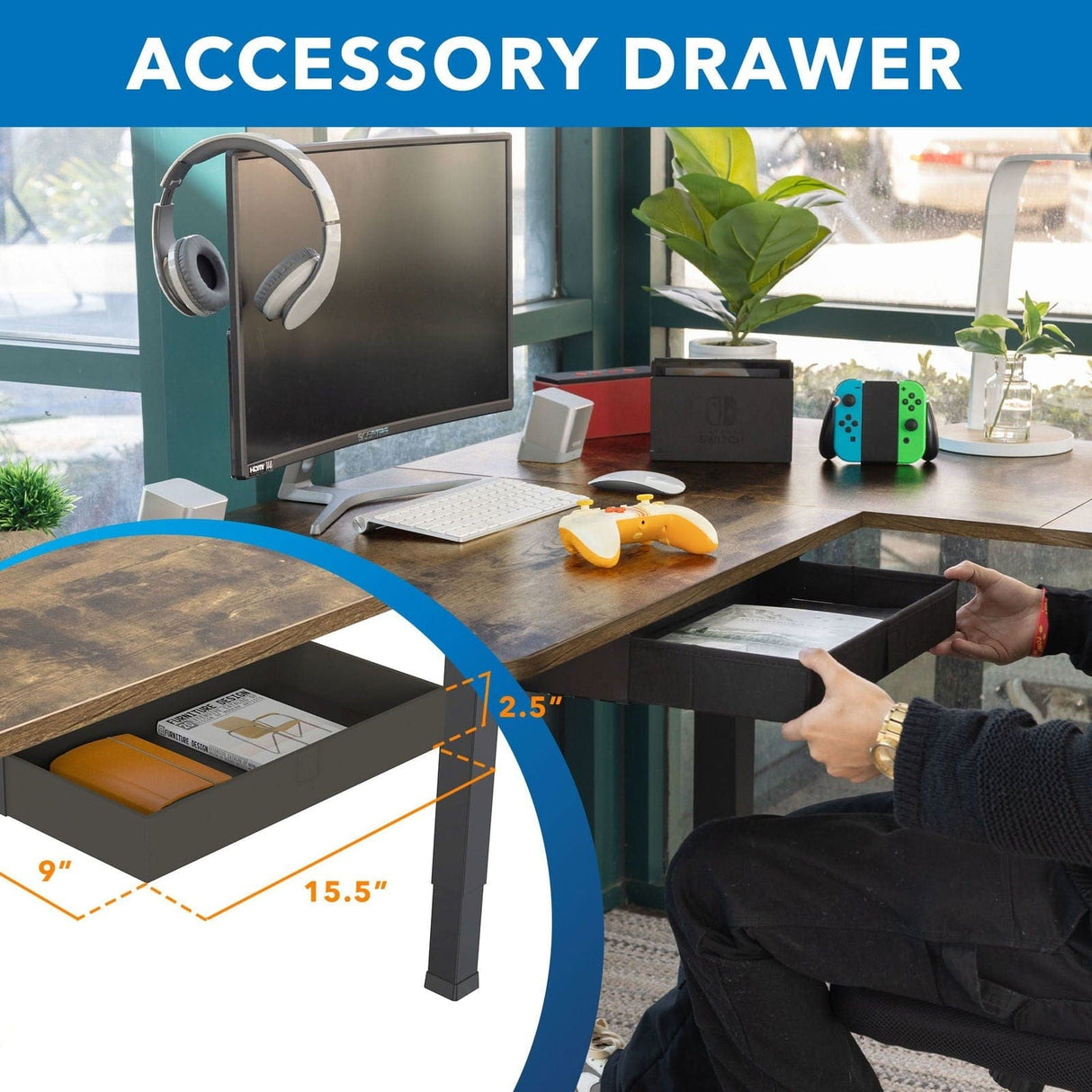 Large Electric Height Adjustable Corner Standing Desk Standing Desk - Large Electric Height Adjustable Corner Standing Desk - Mount-It! -