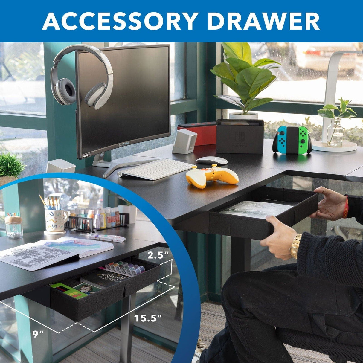 Large Electric Height Adjustable Corner Standing Desk Standing Desk - Large Electric Height Adjustable Corner Standing Desk - Mount-It! -