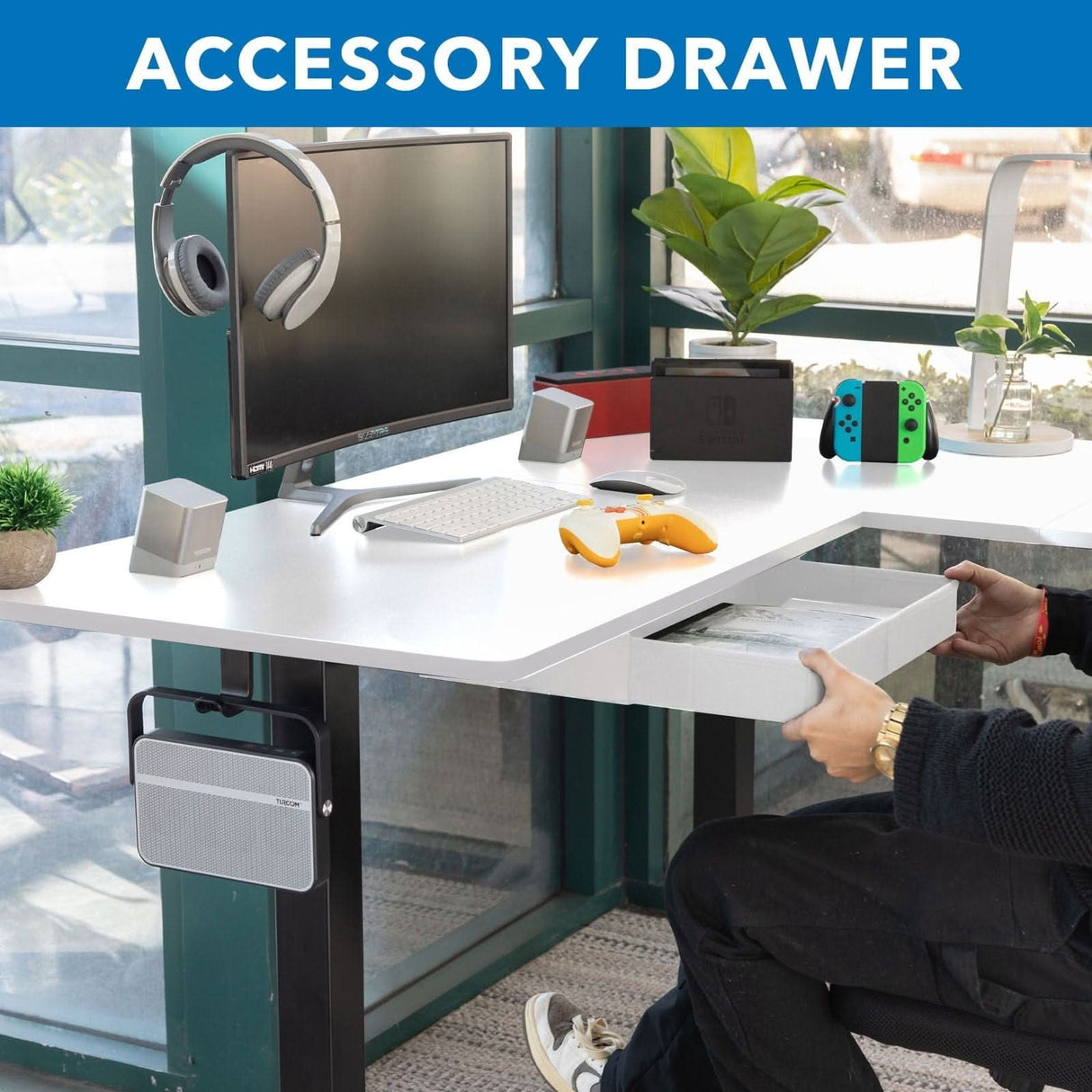 Large Electric Height Adjustable Corner Standing Desk Standing Desk - Large Electric Height Adjustable Corner Standing Desk - Mount-It! -