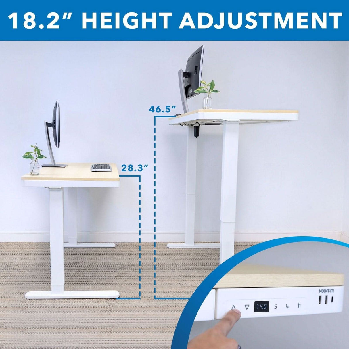 Compact Height Adjustable Sit-Stand Desk with Drawer Maple Standing Desk - Compact Height Adjustable Sit-Stand Desk with Drawer - Mount-It! - MI-15004