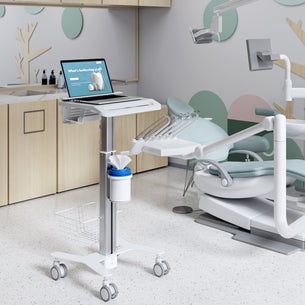 Mobile Standing Desk - MedHub Height Adjustable Laptop Cart with Security Bar - Mount-It! - MI-16030 Mobile Standing Desk - MedHub Height Adjustable Laptop Cart with Security Bar - Mount-It! - MI-16030