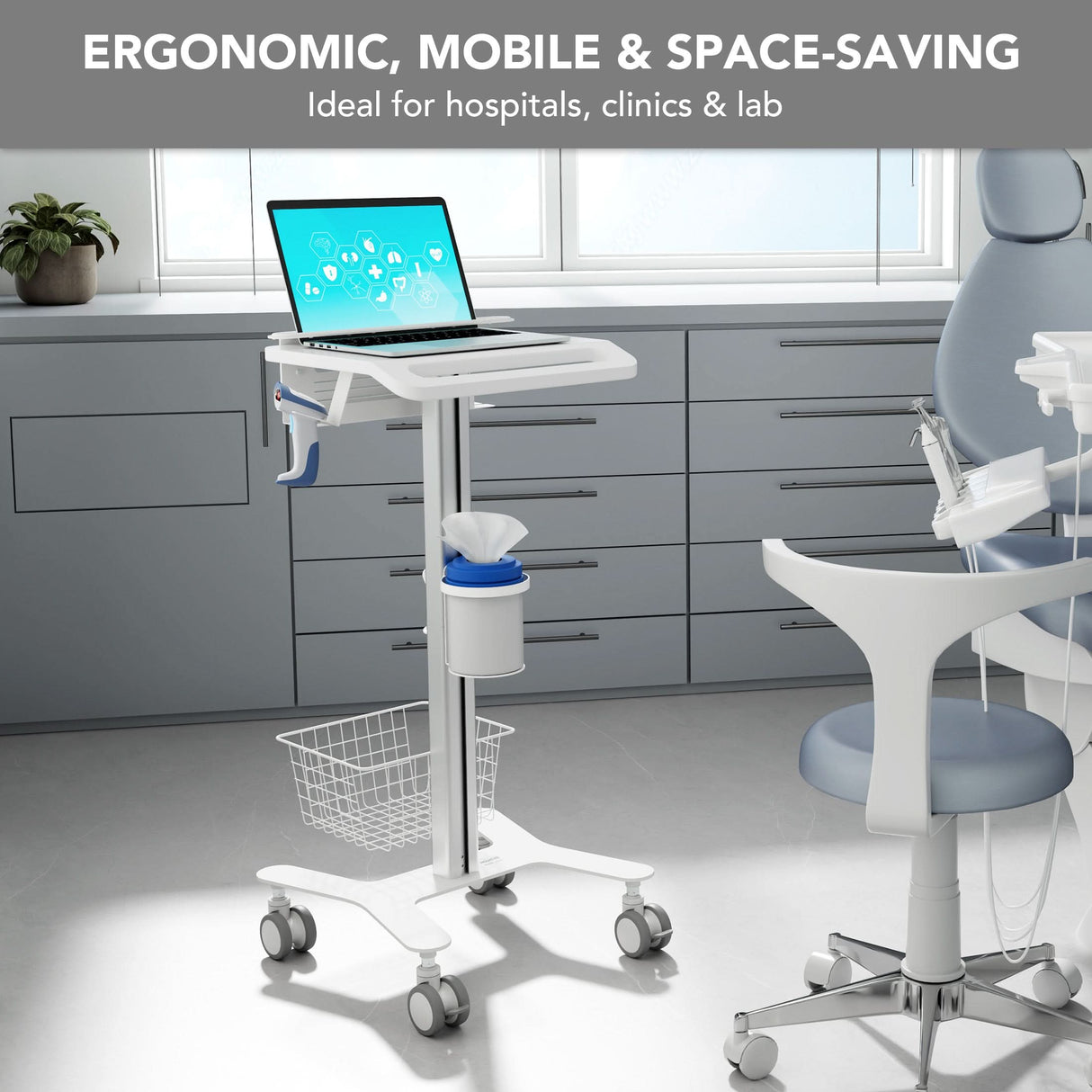 MedHub Laptop Cart with Security Bar Mobile Standing Desk - MedHub Laptop Cart with Security Bar - Mount-It! - MI-16029