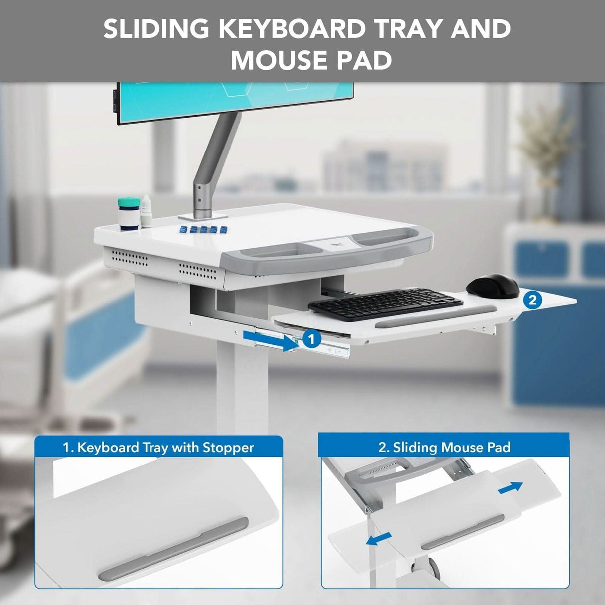 MedHub Mobile Workstation Mobile Standing Desk - MedHub Mobile Workstation - Mount-It! - MI-16003