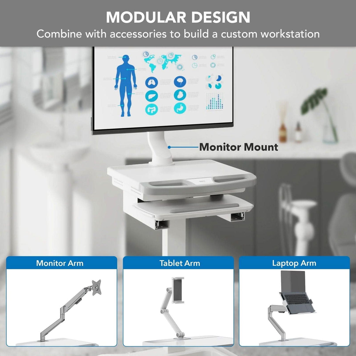 MedHub Mobile Workstation Mobile Standing Desk - MedHub Mobile Workstation - Mount-It! - MI-16003