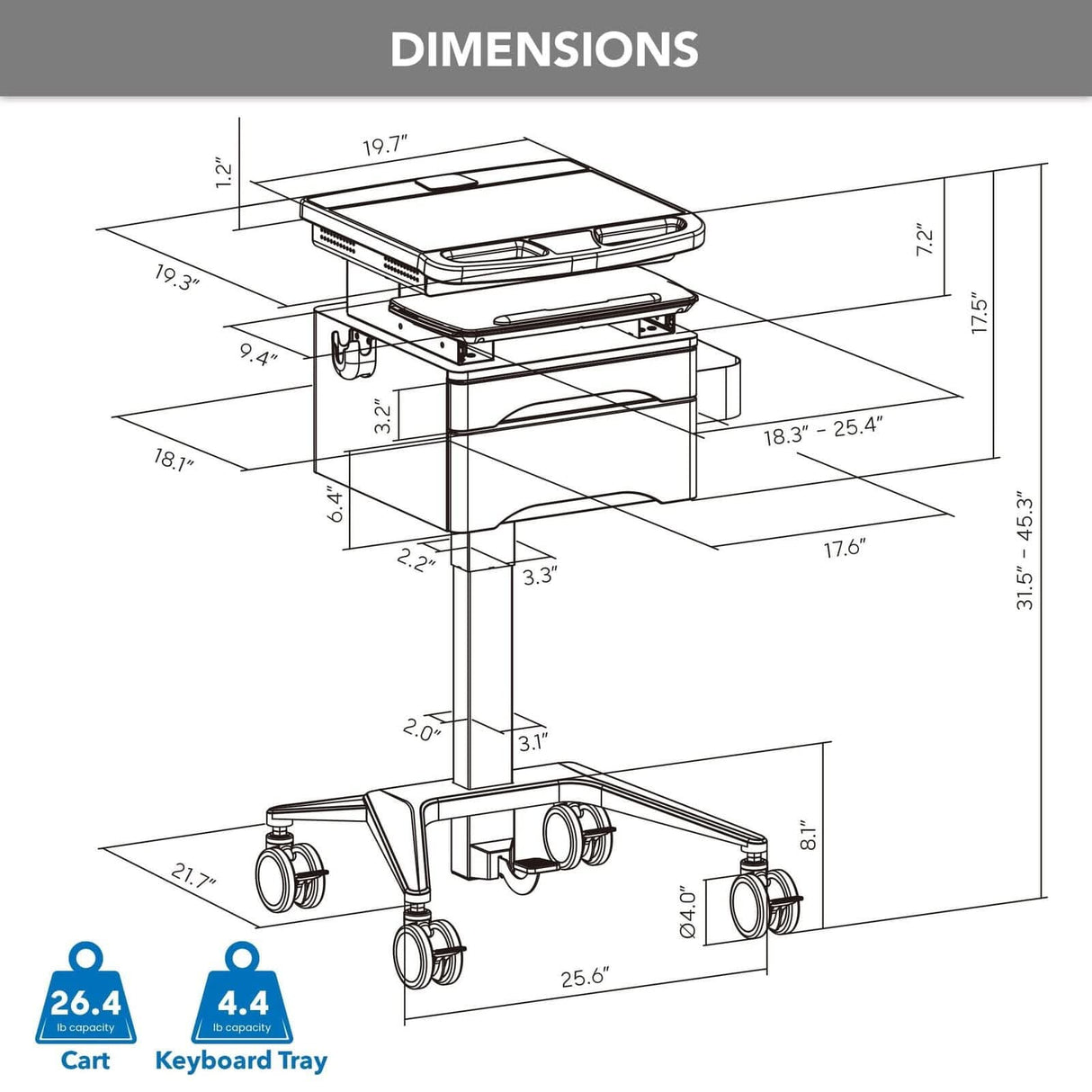 MedHub Mobile Workstation with Drawers and Laptop Arm - MedHub Mobile Workstation with Drawers and Laptop Arm - Mount-It! - MI-16027