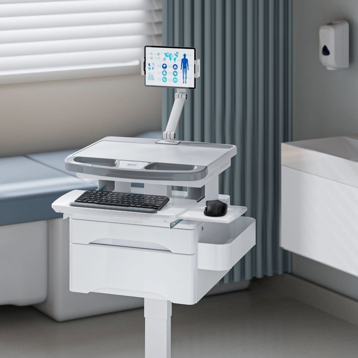MedHub Mobile Workstation with Drawers and Tablet Arm - MedHub Mobile Workstation with Drawers and Tablet Arm - Mount-It! - MI-16028