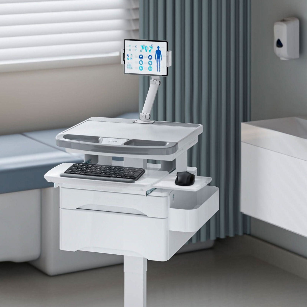 MedHub Mobile Workstation with Drawers and Tablet Arm - MedHub Mobile Workstation with Drawers and Tablet Arm - Mount-It! - MI-16028