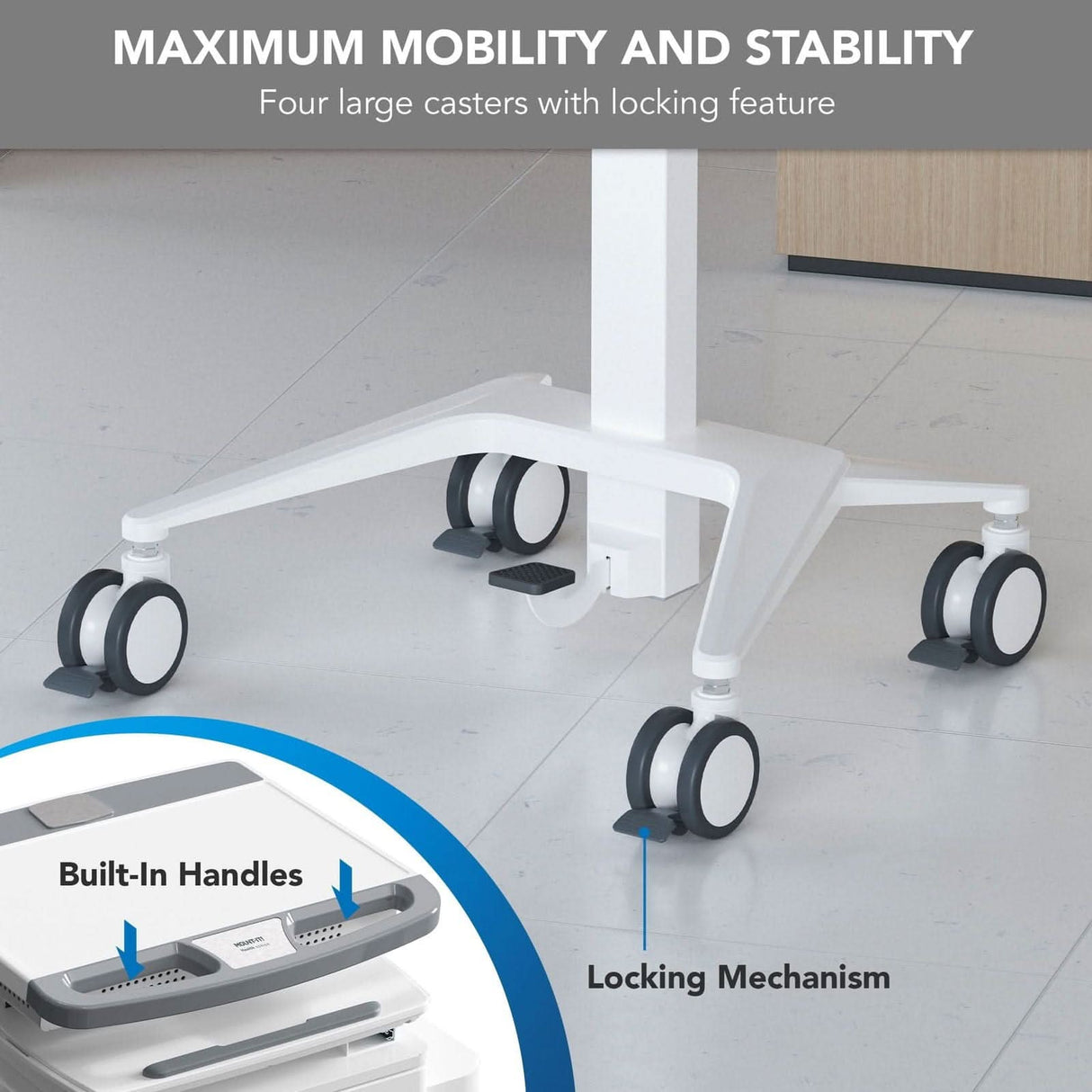 MedHub Mobile Workstation with Drawers Mobile Standing Desk - MedHub Mobile Workstation with Drawers - Mount-It! - MI-16004