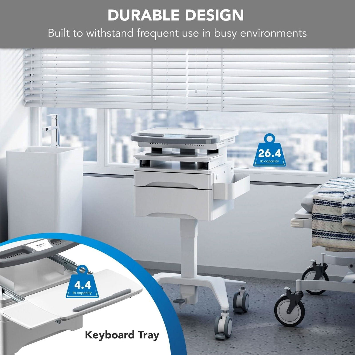 MedHub Mobile Workstation with Drawers Mobile Standing Desk - MedHub Mobile Workstation with Drawers - Mount-It! - MI-16004