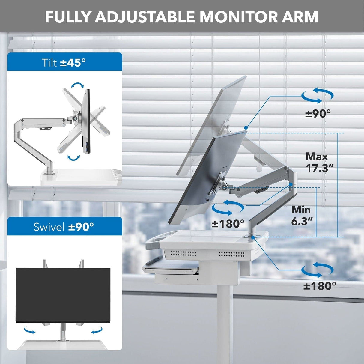 MedHub Mobile Workstation with Monitor Arm - MedHub Mobile Workstation with Monitor Arm - Mount-It! - MI-16016