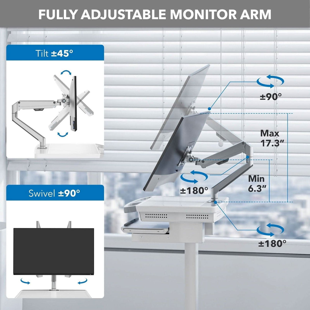 MedHub Mobile Workstation with Monitor Arm - MedHub Mobile Workstation with Monitor Arm - Mount-It! - MI-16016