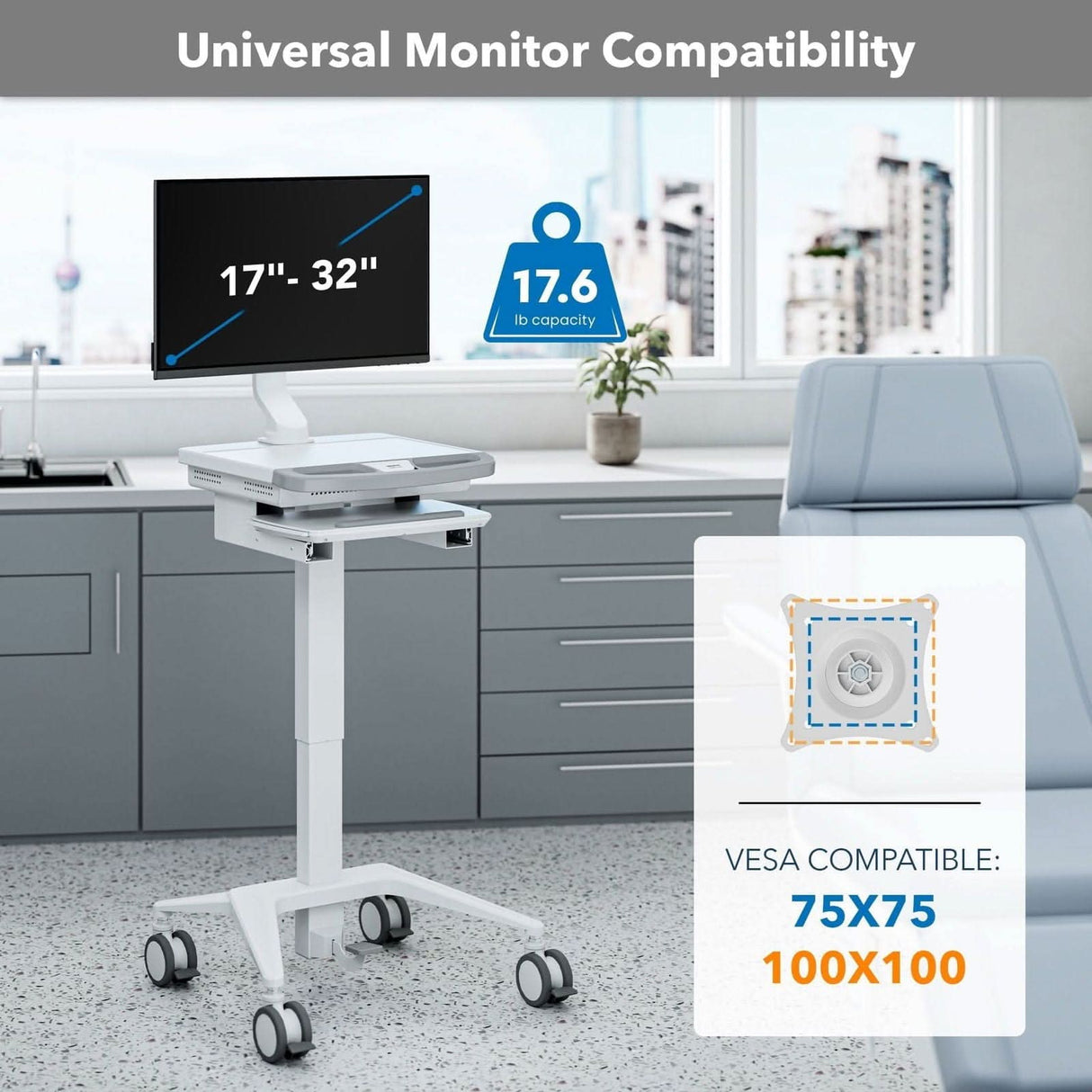 MedHub Mobile Workstation with Monitor Mount - MedHub Mobile Workstation with Monitor Mount - Mount-It! - MI-16015