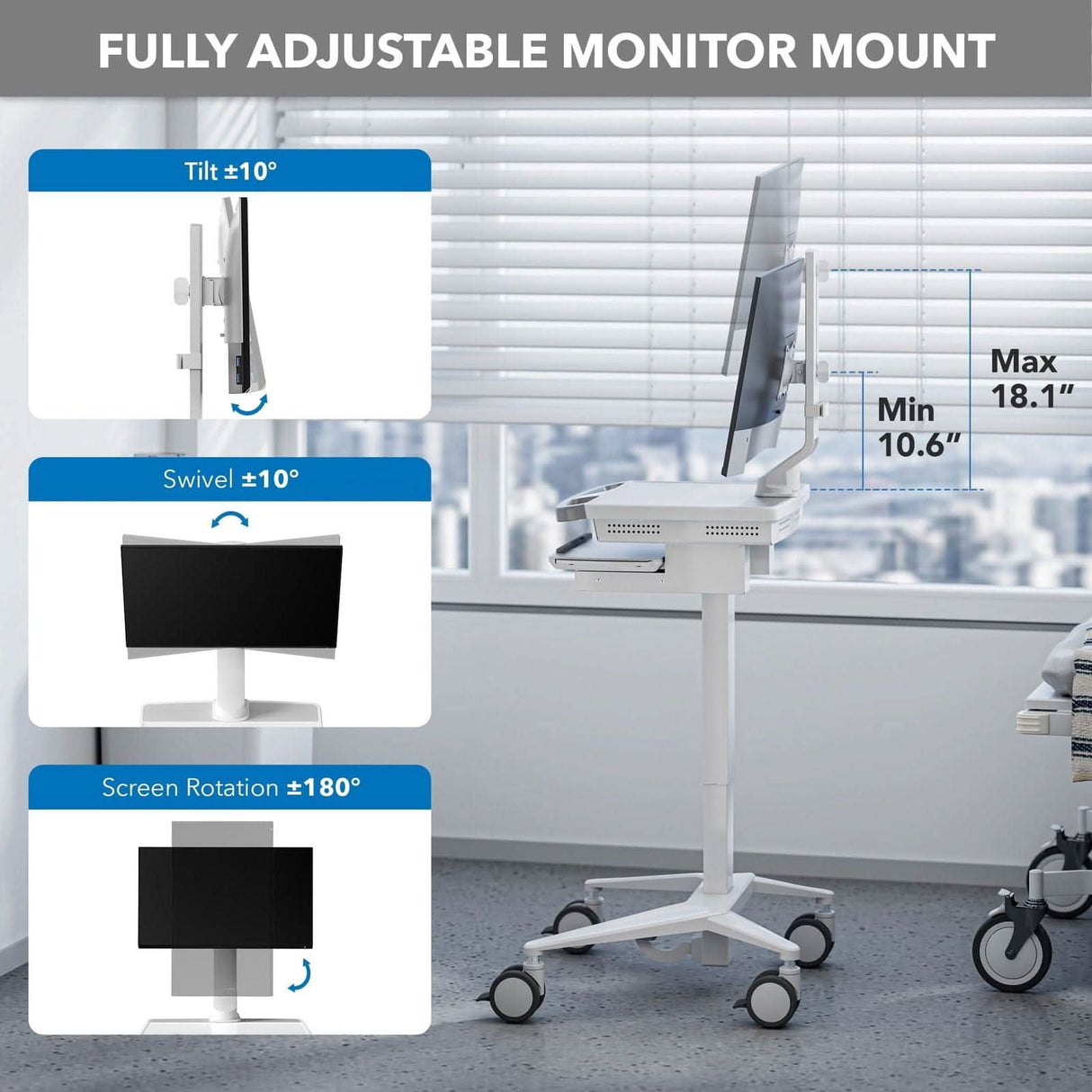 MedHub Mobile Workstation with Monitor Mount - MedHub Mobile Workstation with Monitor Mount - Mount-It! - MI-16015