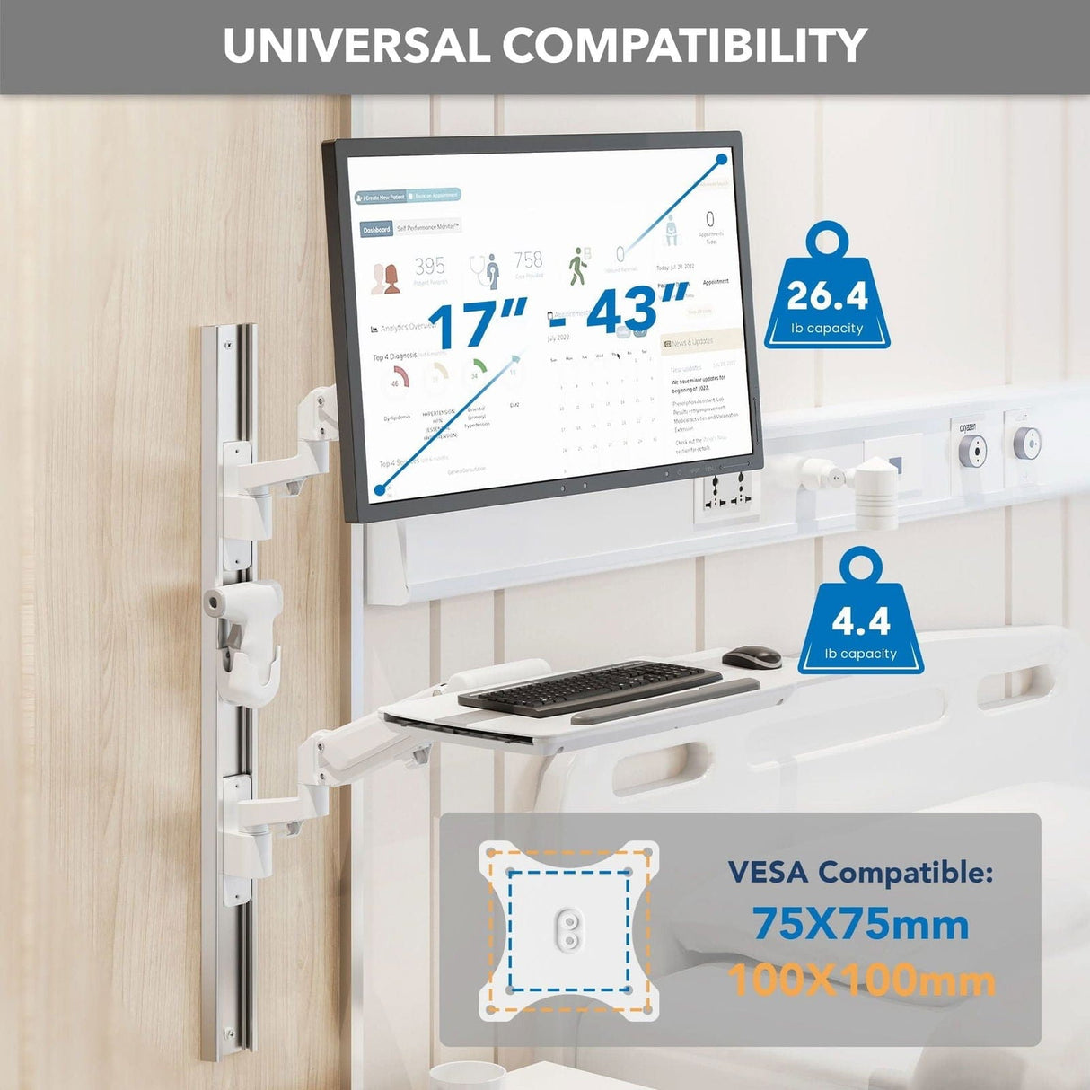 MedHub Wall Workstation with Wall Track Wall Mounted Desk - MedHub Wall Workstation with Wall Track - Mount-It! - MI-16002