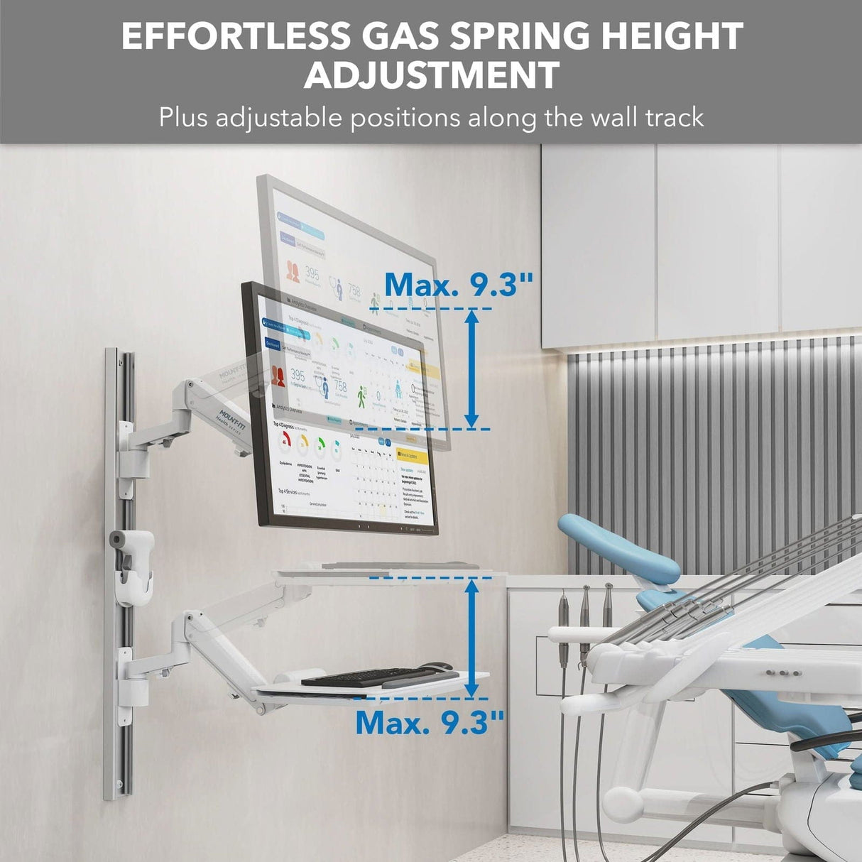 MedHub Wall Workstation with Wall Track Wall Mounted Desk - MedHub Wall Workstation with Wall Track - Mount-It! - MI-16002