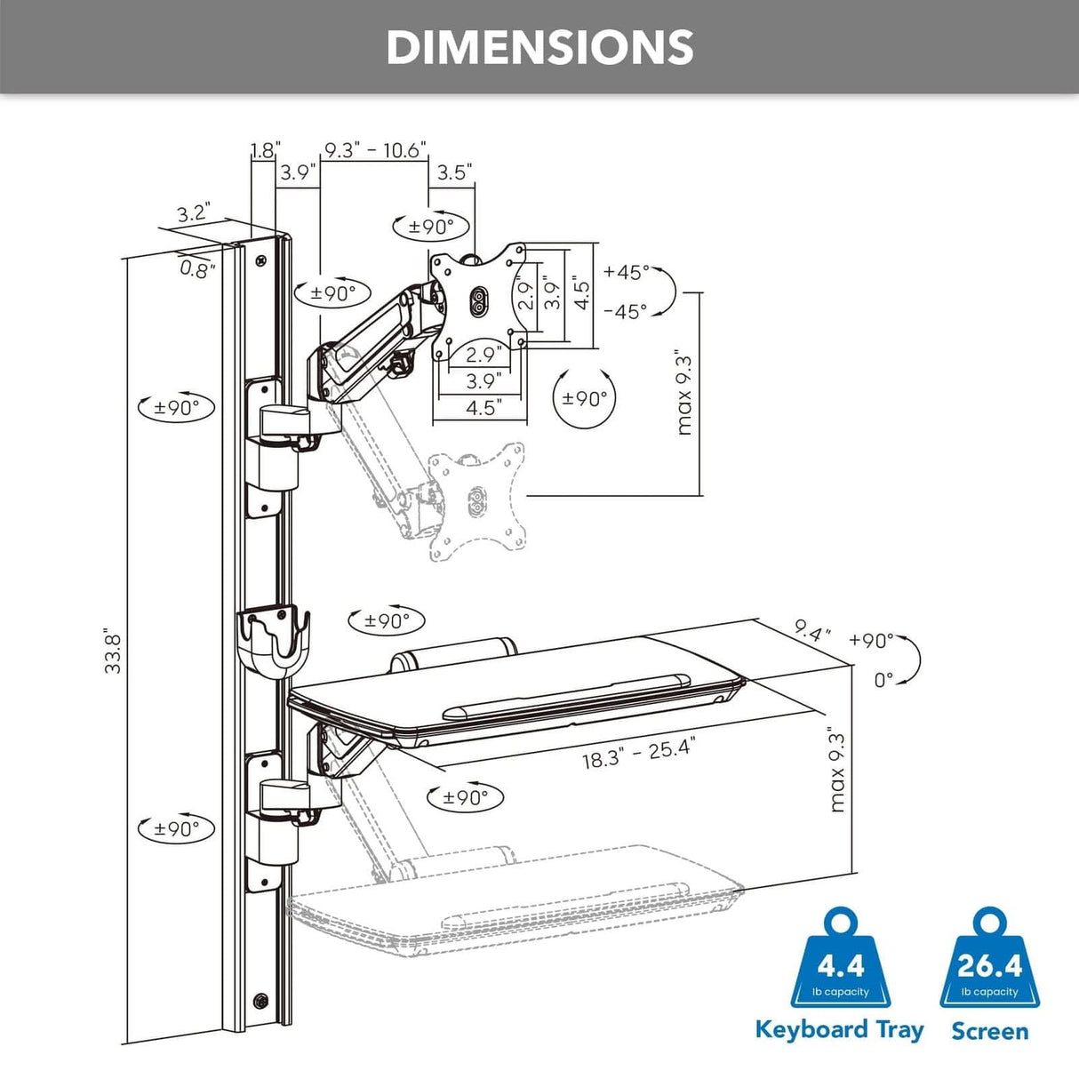 MedHub Wall Workstation with Wall Track Wall Mounted Desk - MedHub Wall Workstation with Wall Track - Mount-It! - MI-16002