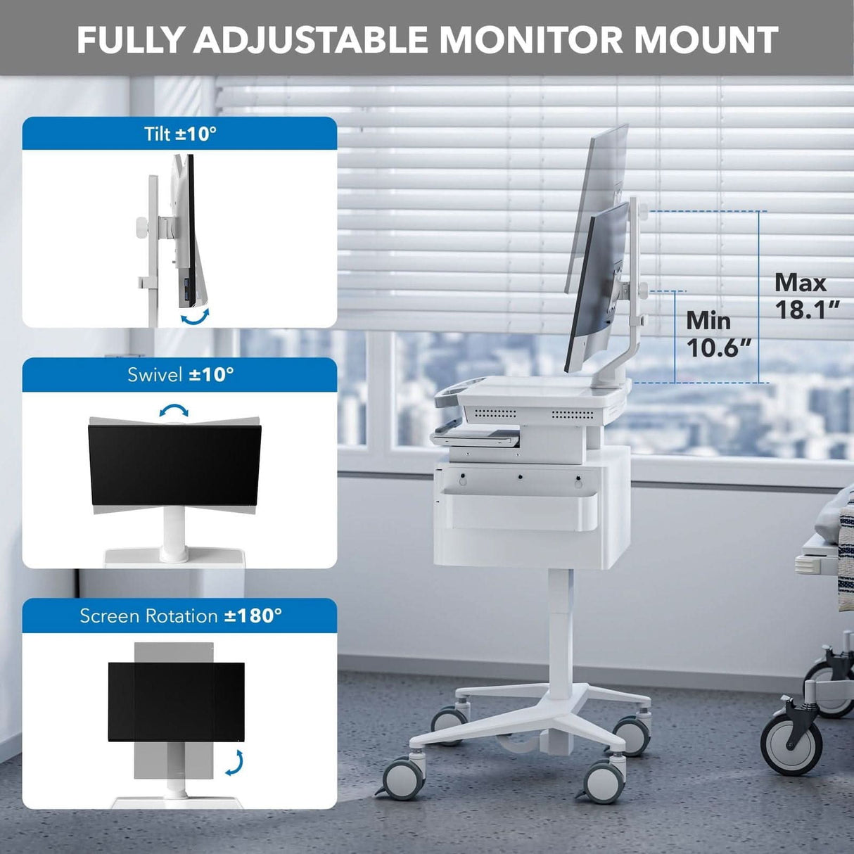 Monitor Mount for MedHub Mobile Workstations Monitor Mount - Monitor Mount for MedHub Mobile Workstations - Mount-It! - MI-16005