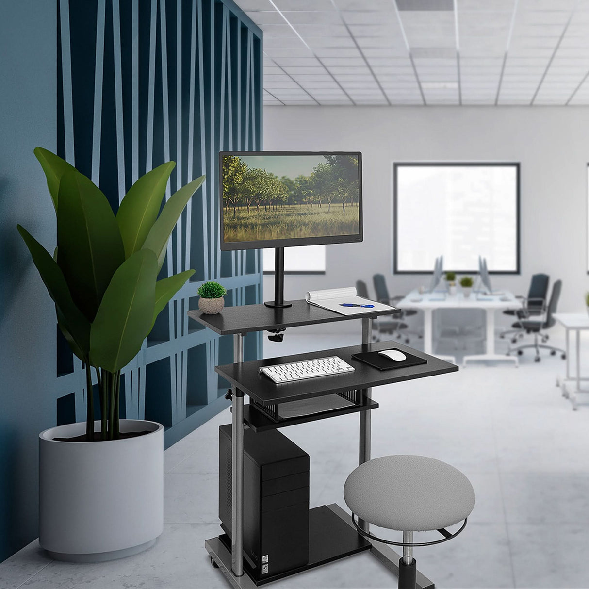 Rolling Computer Work Station with Monitor Mount Mobile Standing Desk - Rolling Computer Work Station with Monitor Mount - Mount-It! -