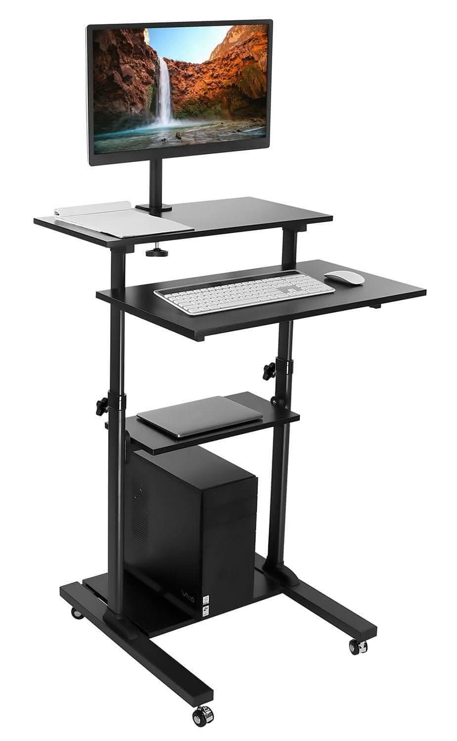 Rolling Computer Work Station with Monitor Mount Mobile Standing Desk - Rolling Computer Work Station with Monitor Mount - Mount-It! -