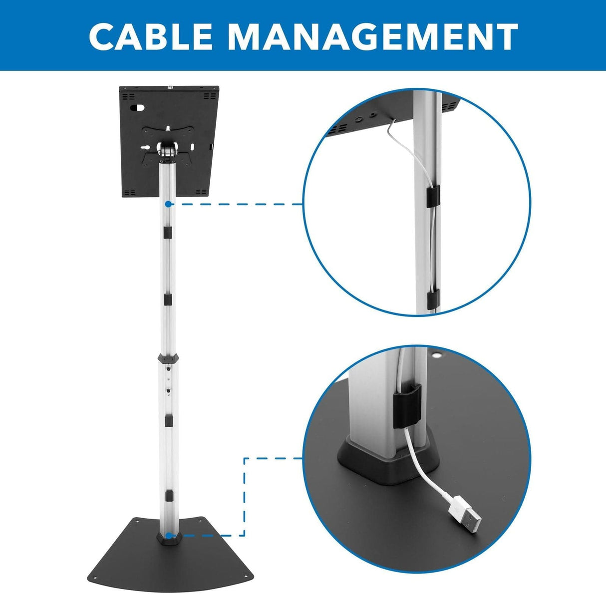 Anti-Theft Tablet Floor Stand with Height Adjustment Silver Tablet Stand - Anti-Theft Tablet Floor Stand with Height Adjustment - Mount-It! - MI-3783_G10
