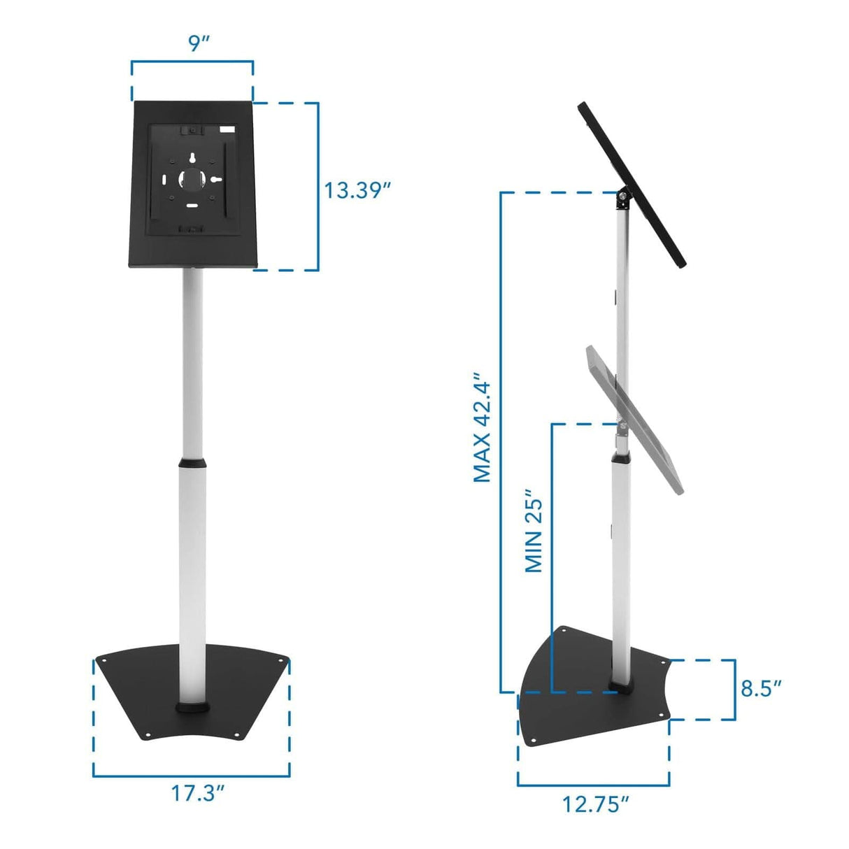 Anti-Theft Tablet Floor Stand with Height Adjustment Silver Tablet Stand - Anti-Theft Tablet Floor Stand with Height Adjustment - Mount-It! - MI-3783_G10