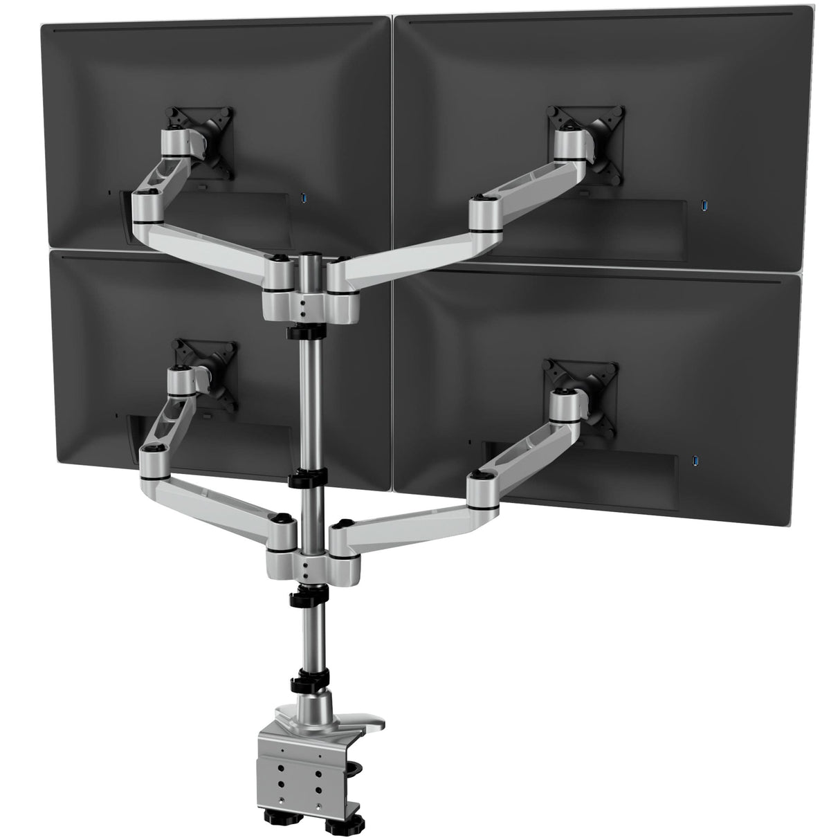 Full Motion Quad Monitor Desk Mount Silver Monitor Mount - CLiX Series Full Motion Quad Monitor Desk Mount - Mount-It! - MI-63156