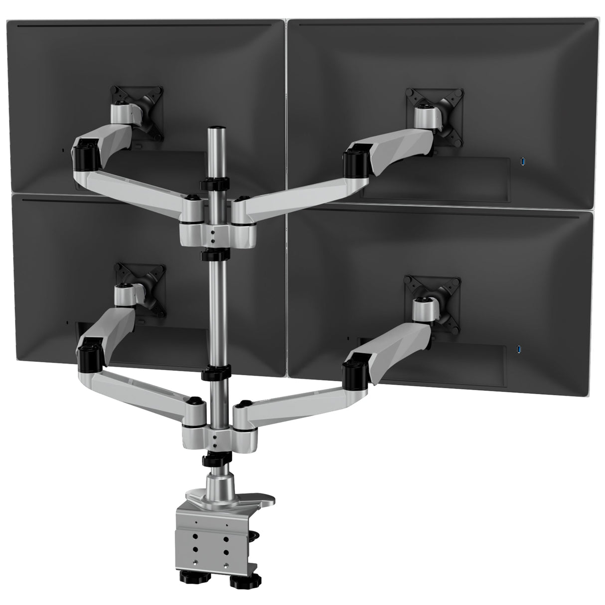 Full Motion Quad Monitor Desk Mount with Gas Spring Arms Silver Monitor Mount - CLiX Series Full Motion Quad Monitor Desk Mount with Gas Spring Arms - Mount-It! - MI-65156