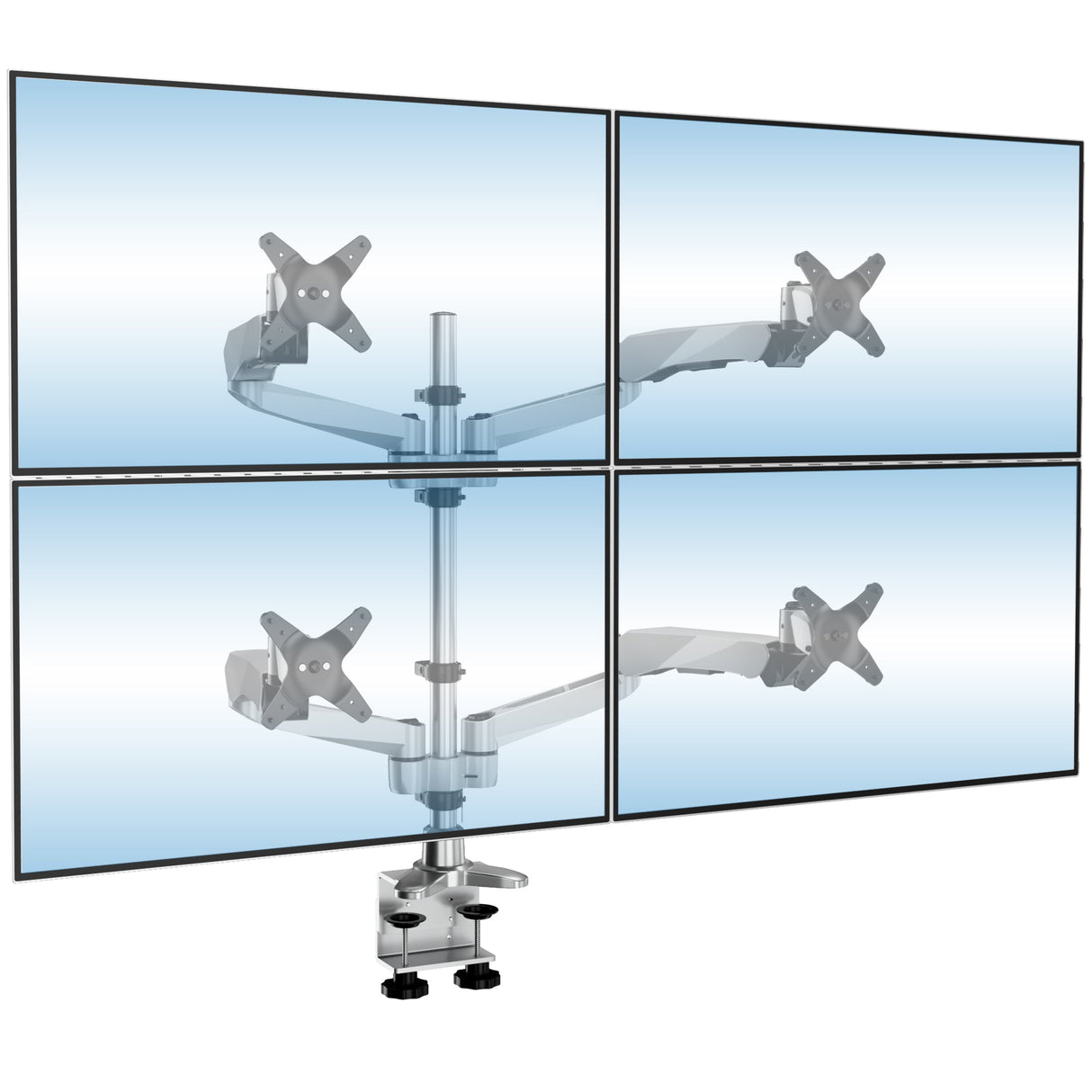 Full Motion Quad Monitor Desk Mount with Gas Spring Arms Silver Monitor Mount - CLiX Series Full Motion Quad Monitor Desk Mount with Gas Spring Arms - Mount-It! - MI-65156