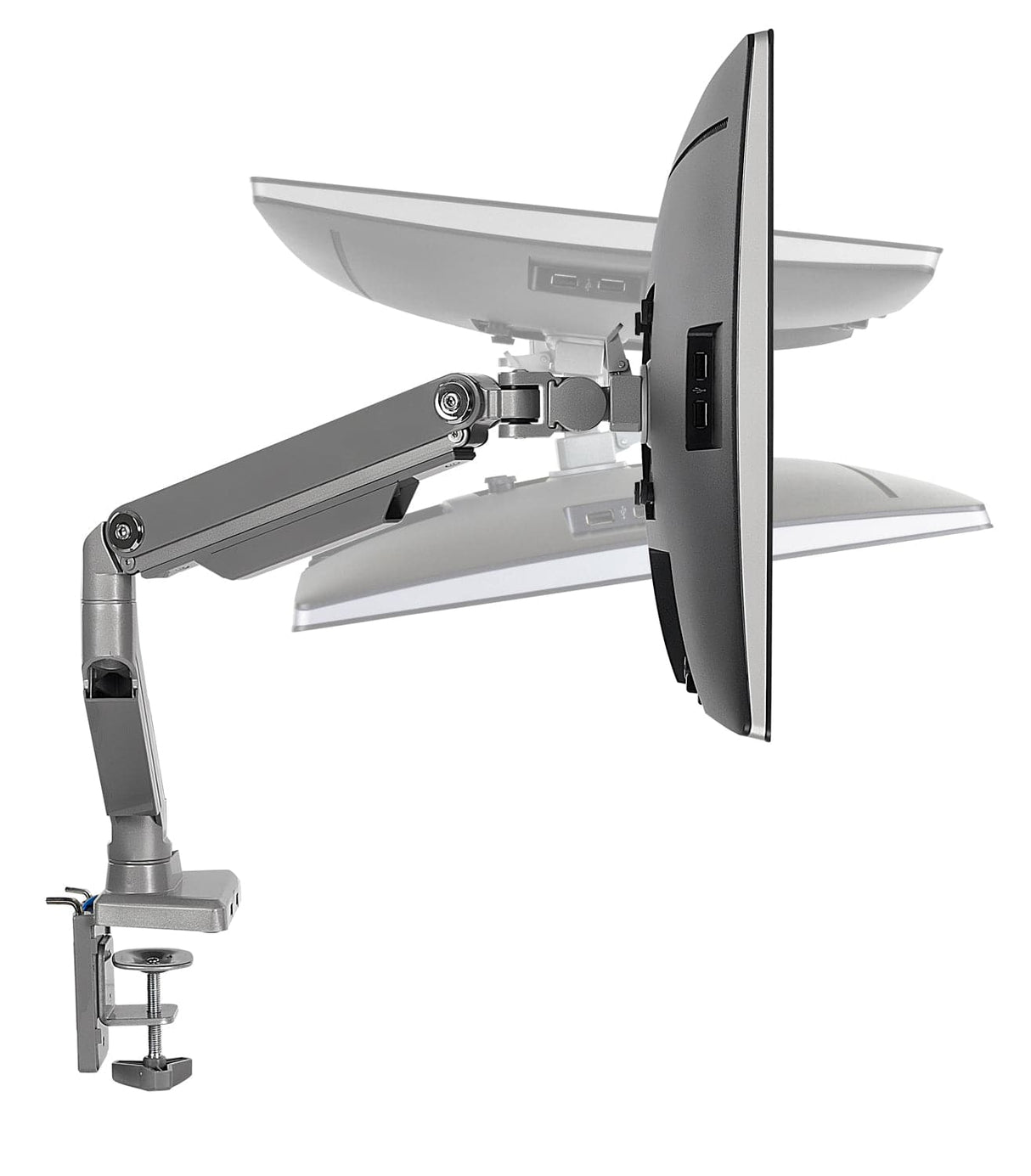 Dual Monitor Desk Mount w/ USB Ports Silver Monitor Mount - Dual Monitor Desk Mount w/ USB Ports - Mount-It! - MI-2762