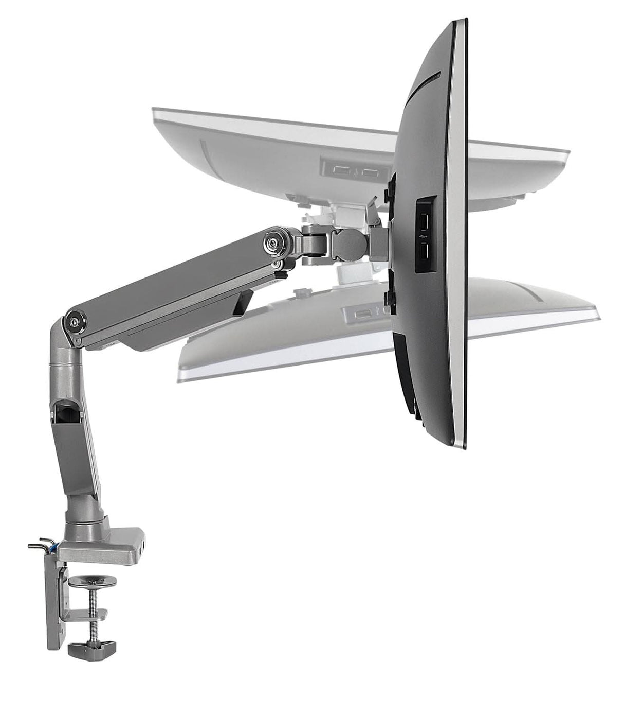 Dual Monitor Desk Mount w/ USB Ports Silver Monitor Mount - Dual Monitor Desk Mount w/ USB Ports - Mount-It! - MI-2762