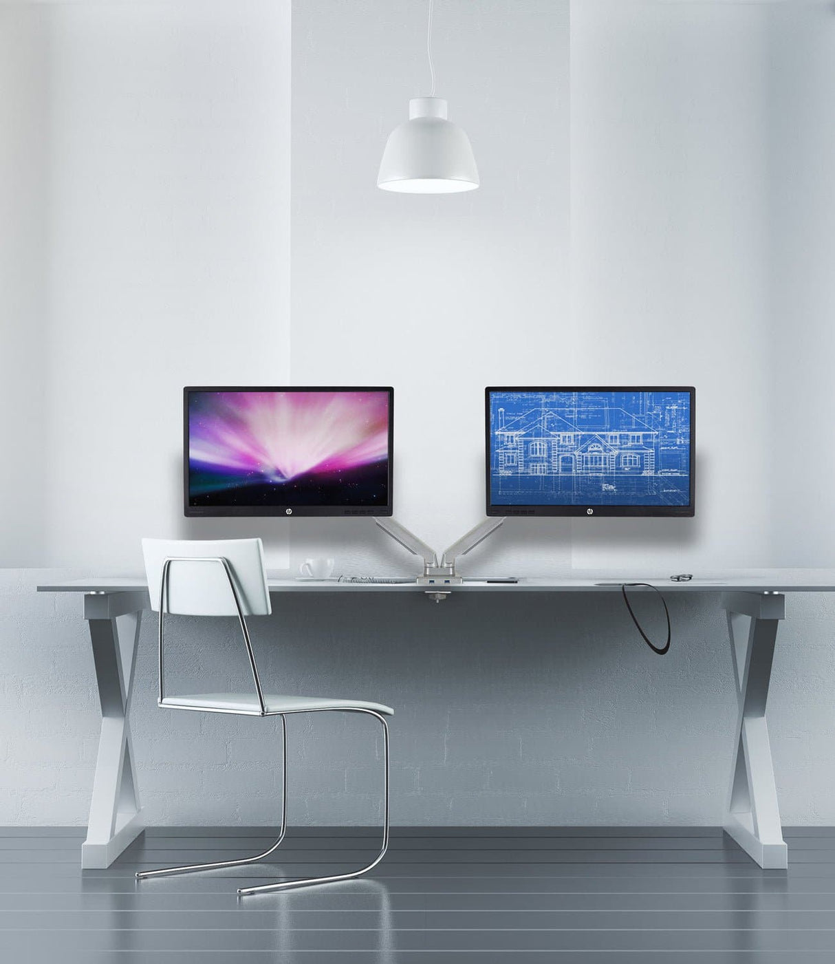 Dual Monitor Desk Mount w/ USB Ports Silver Monitor Mount - Dual Monitor Desk Mount w/ USB Ports - Mount-It! - MI-2762