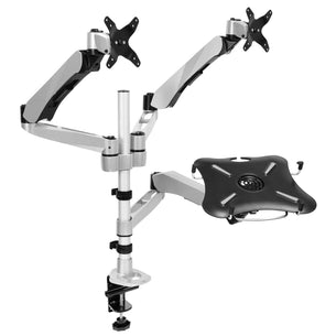 Silver Monitor Mount - Dual Monitor & Laptop Mount with Cooling Fan - Mount-It! - MI-75821 Silver Monitor Mount - Dual Monitor & Laptop Mount with Cooling Fan - Mount-It! - MI-75821