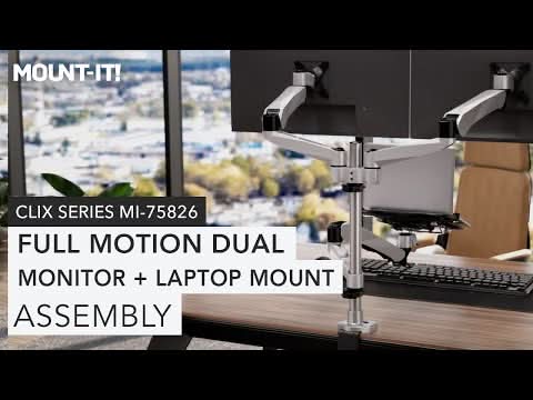 Full Motion Dual Monitor + Laptop Mount with Cooling Fan Silver Laptop Mount - Full Motion Dual Monitor + Laptop Mount with Cooling Fan - Mount-It! - MI-75826