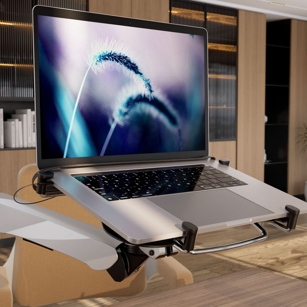 Full Motion Single Monitor + Laptop Mount with Cooling Fan Silver Monitor Mount - Full Motion Single Monitor + Laptop Mount with Cooling Fan - Mount-It! - MI-75816