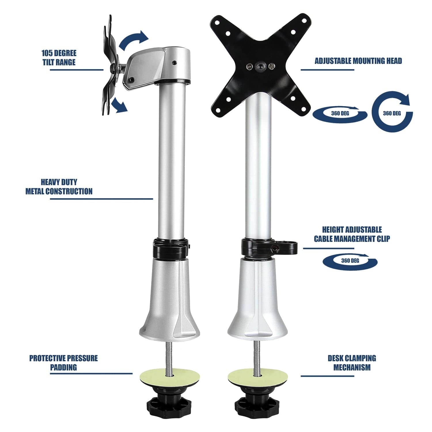 Silver Monitor Mount - Height Adjustable & Articulating Single Monitor Desk Mount - Mount-It! - MI-31111