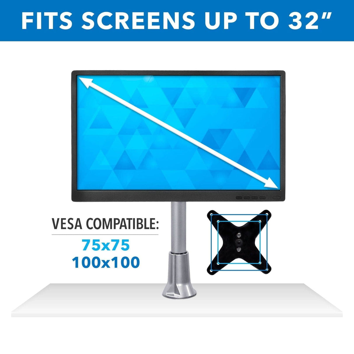 Height Adjustable Single Monitor Desk Mount Silver Monitor Mount - Height Adjustable Single Monitor Desk Mount - Mount-It! - MI-34111