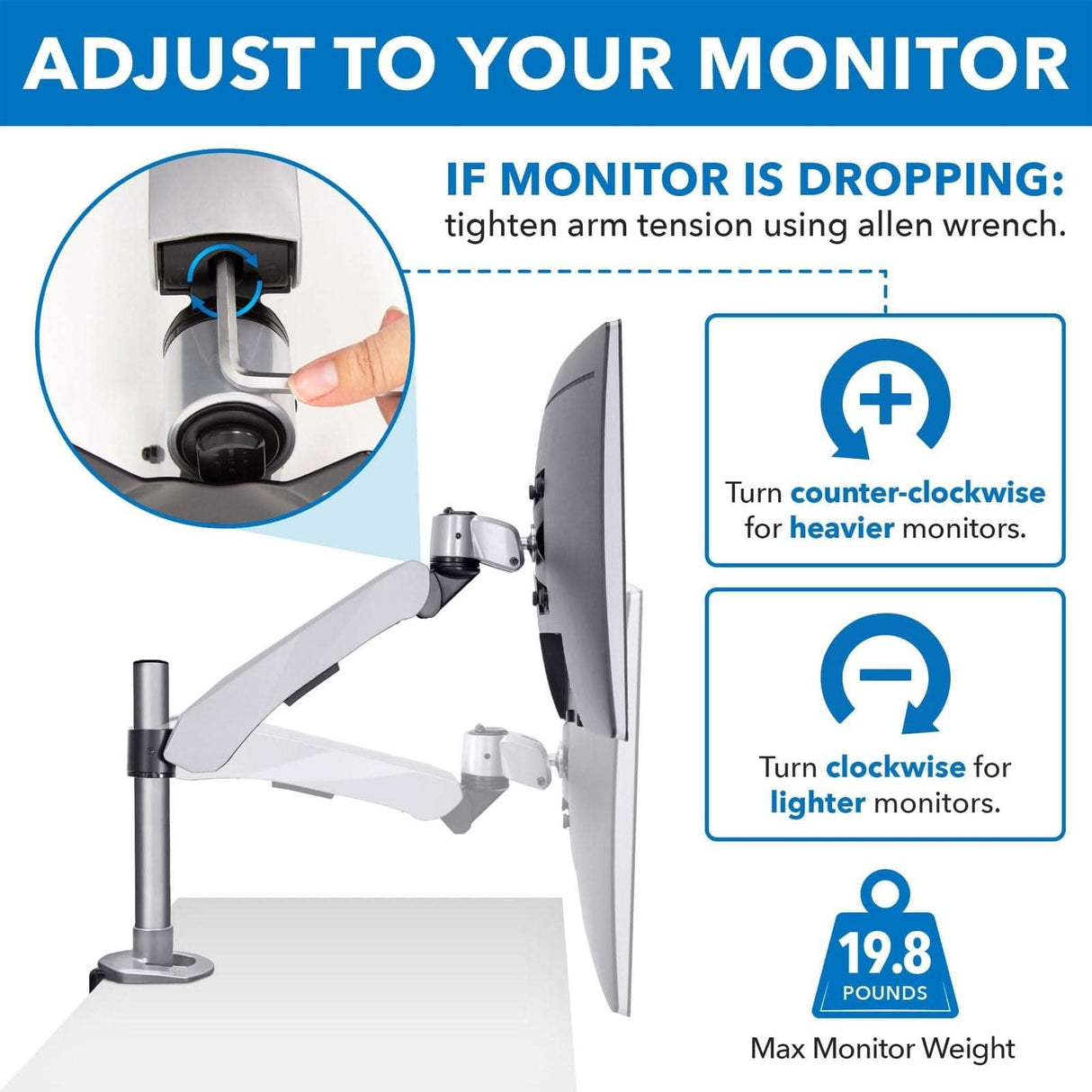 Premium Single Monitor Desk Mount Silver Monitor Mount - Premium Single Monitor Desk Mount - Mount-It! - MI-34116