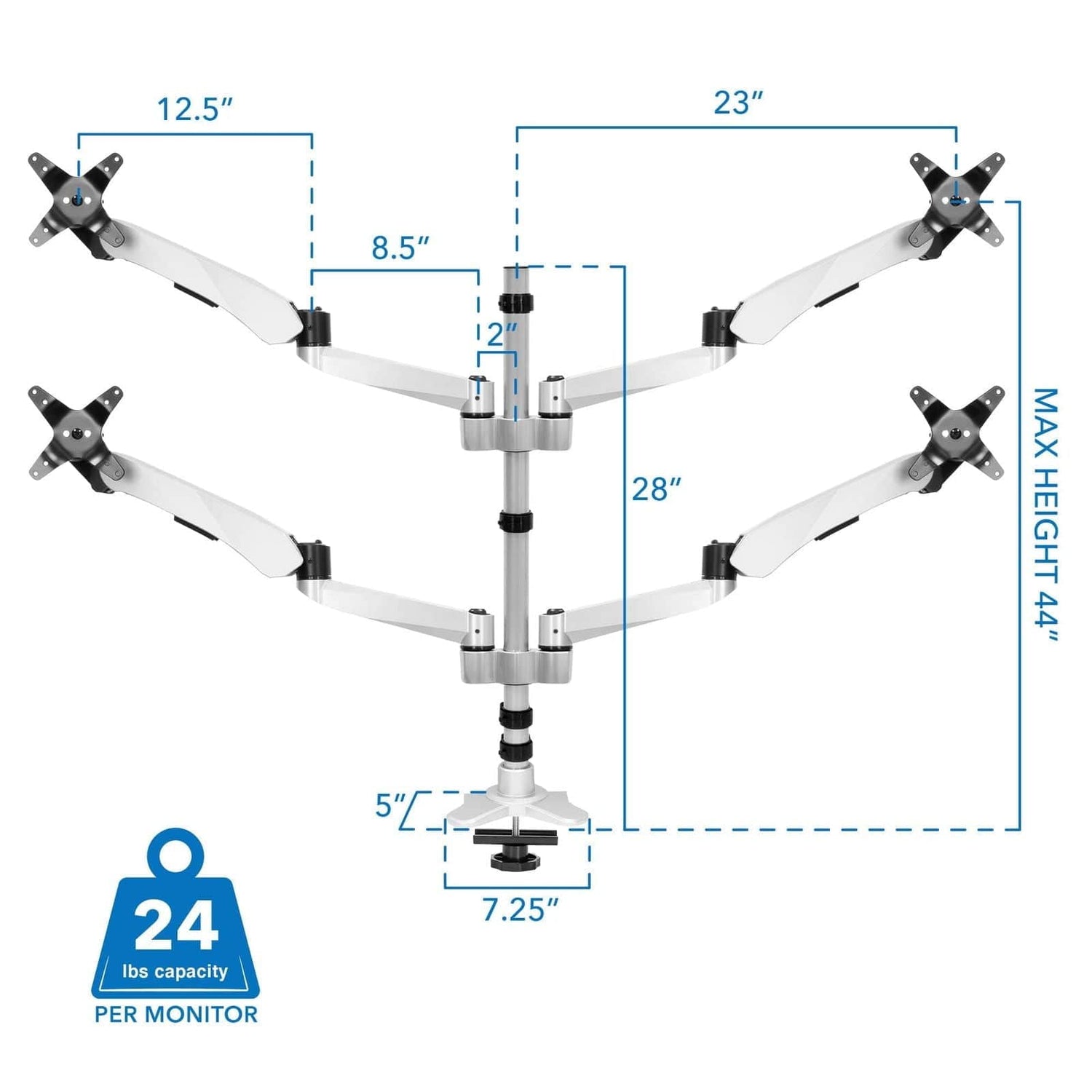 Silver Monitor Mount - Quad Monitor Desk Mount - Mount-It! - MI-65151