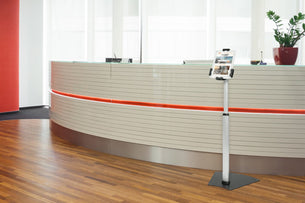 Silver Tablet Stand - Secure Universal Tablet Floor Stand with Lock - Mount-It! - MI-3786 Silver Tablet Stand - Secure Universal Tablet Floor Stand with Lock - Mount-It! - MI-3786