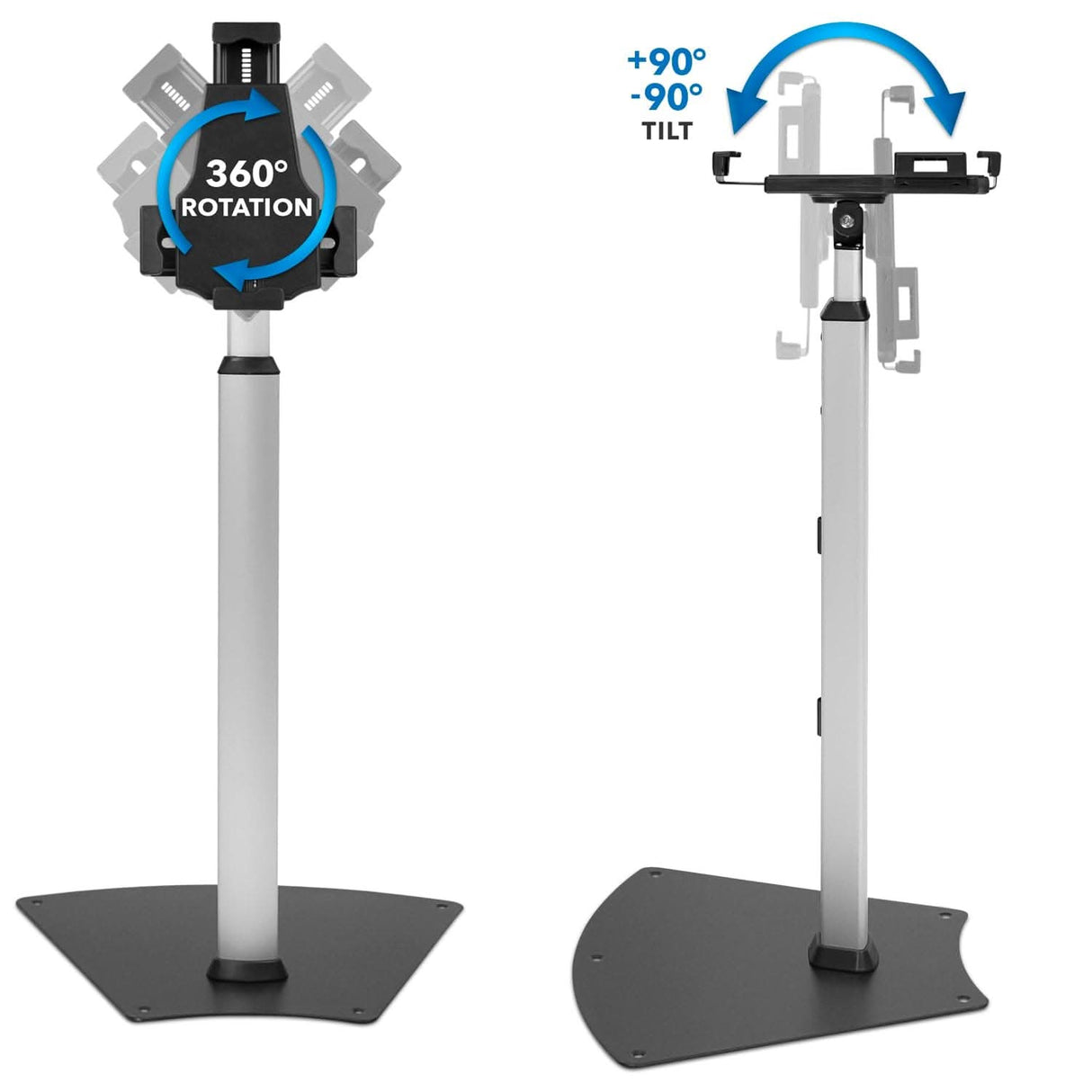 Secure Universal Tablet Floor Stand with Lock Silver Tablet Stand - Secure Universal Tablet Floor Stand with Lock - Mount-It! - MI-3786