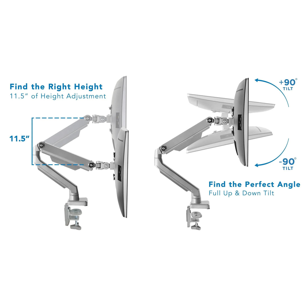Single Monitor Desk Mount Silver Monitor Mount - Single Monitor Desk Mount - Mount-It! - MI-2761