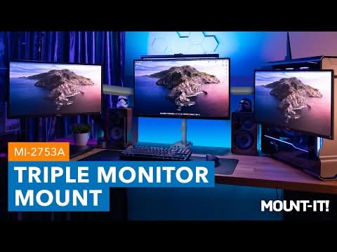 Triple Monitor Desk Mount w/ USB, USB-C & Audio Ports Silver Monitor Mount - Triple Monitor Desk Mount w/ USB, USB-C & Audio Ports - Mount-It! - MI-2753