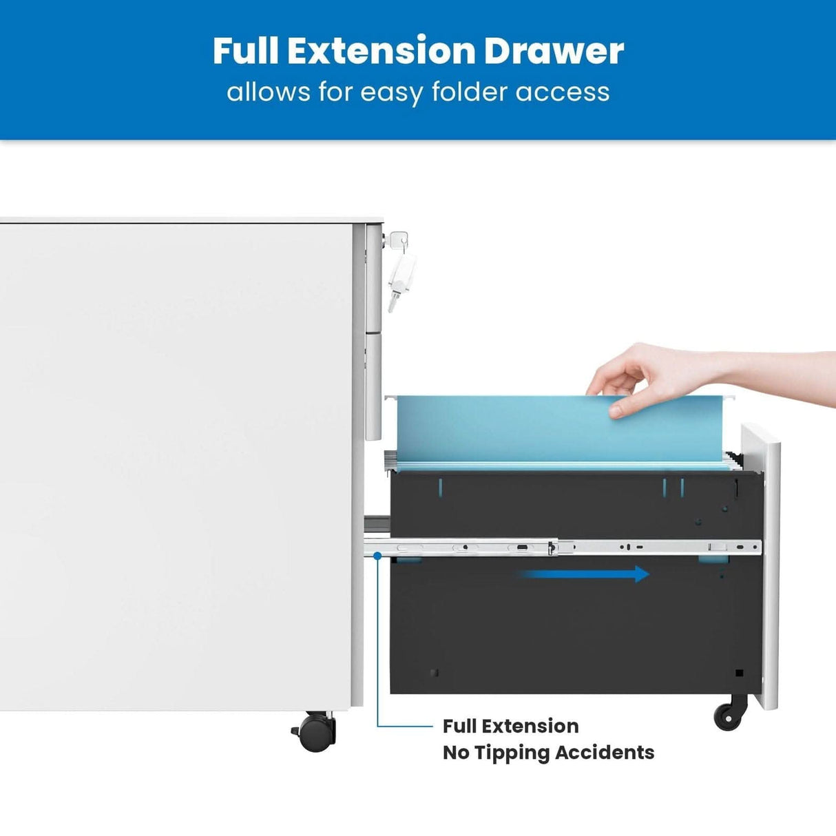 Slim Rolling File Cabinet with 3 Drawers File Cabinet - Slim Rolling File Cabinet with 3 Drawers - Mount-It! -