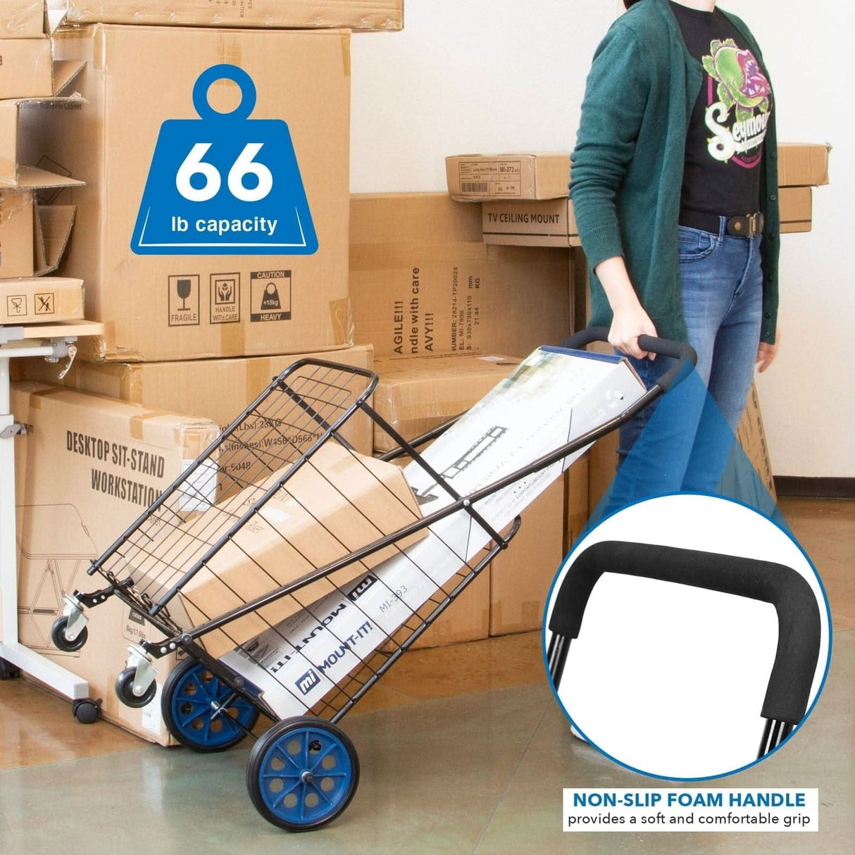 Small Rolling Utility Shopping Cart Hand Truck - Small Rolling Utility Shopping Cart - Mount-It! - MI-907S