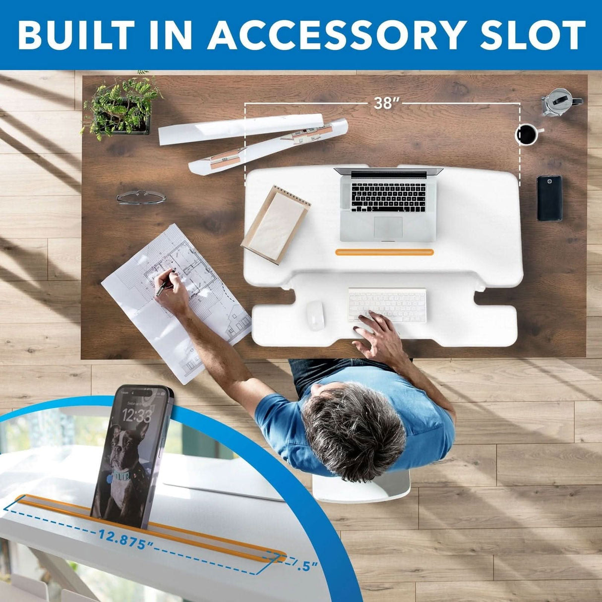 Standing Desk Converter with 38" Desktop Desk Converters - Standing Desk Converter with 38" Desktop - Mount-It! -