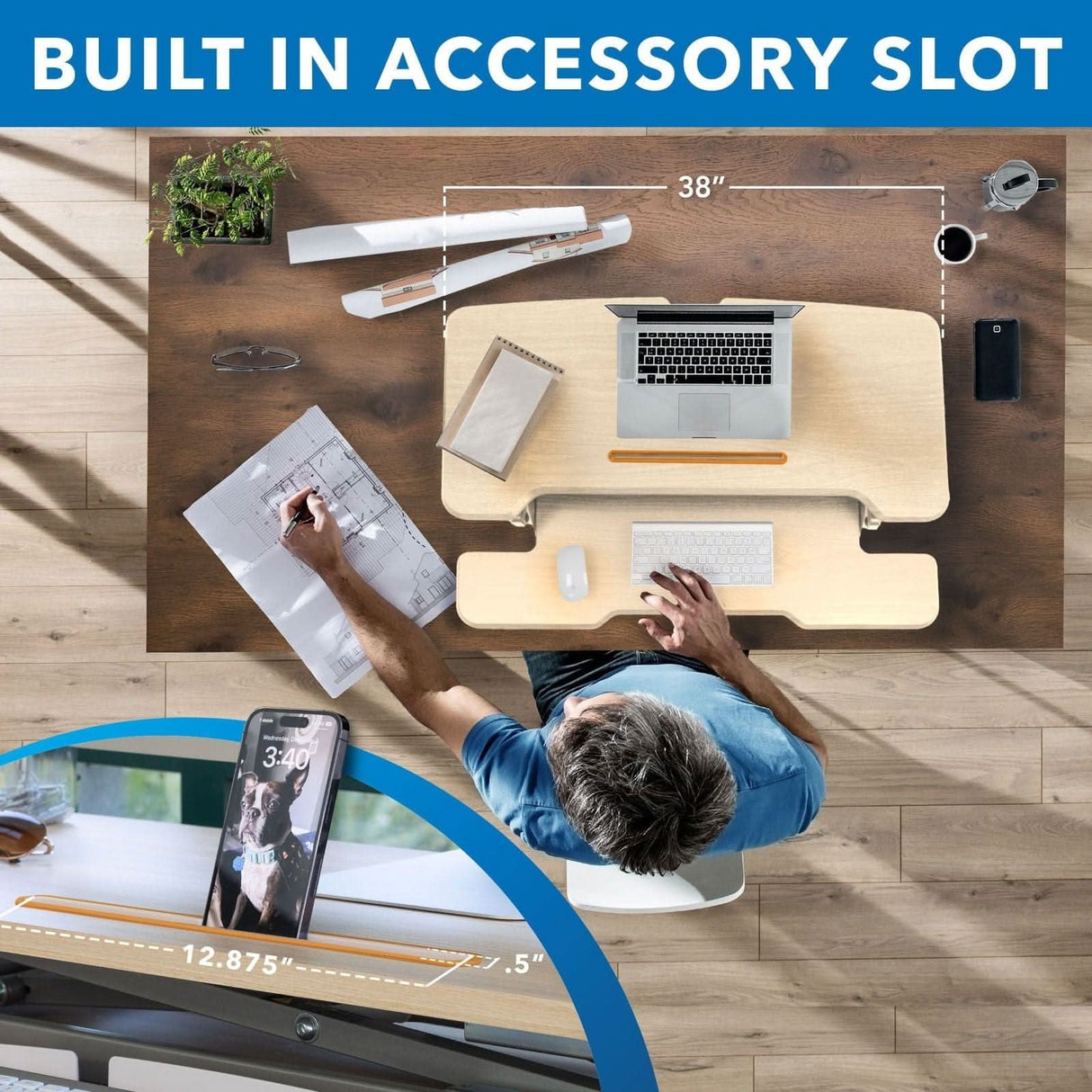 Standing Desk Converter with 38" Desktop Desk Converters - Standing Desk Converter with 38" Desktop - Mount-It! -